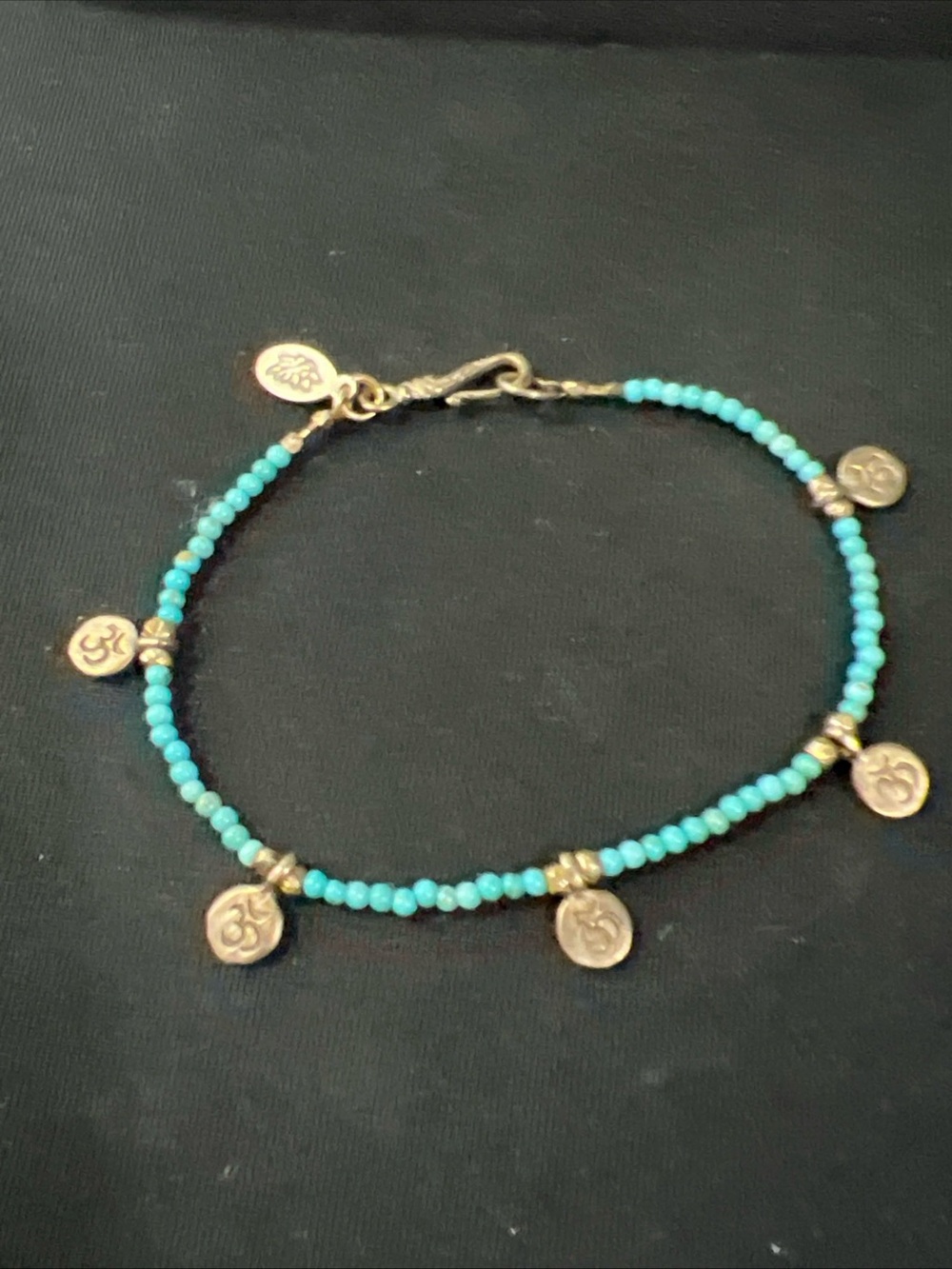 .925 Sterling Silver Turquoise Beaded Charm Bracelet/Anklet Size 7
